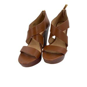 Michael Kors Brown Leather Wedges With Gold Zipper Accents Size 7